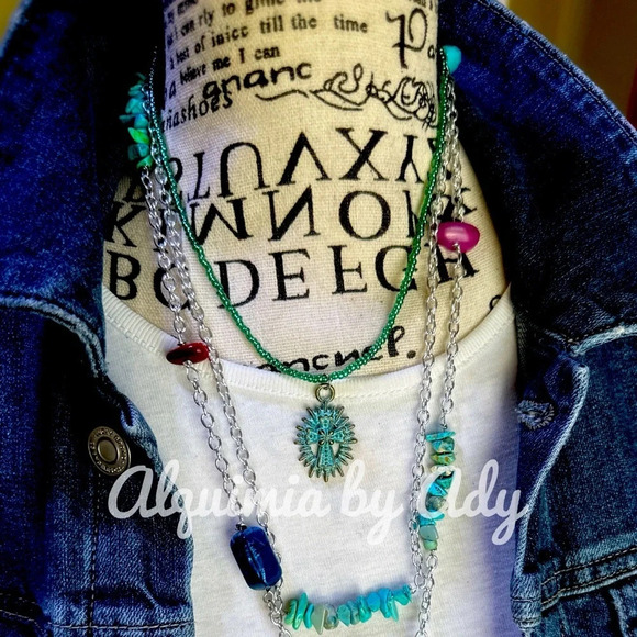 Layered Turquoise cross extra long beaded necklace for cozy sweaters - Picture 2 of 8